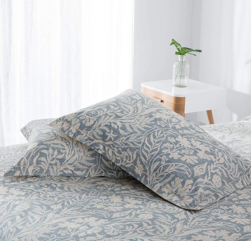 SLEEPBELLA Duvet Cover Queen Size, 600 Thread Count Cotton Beige & Bluish Grey Printed with Luxurious Leaves Pattern Reversible Botanical Comforter Cover Sets, Bedding Set 3Pcs (Queen, Beige Paisley) - Image 4